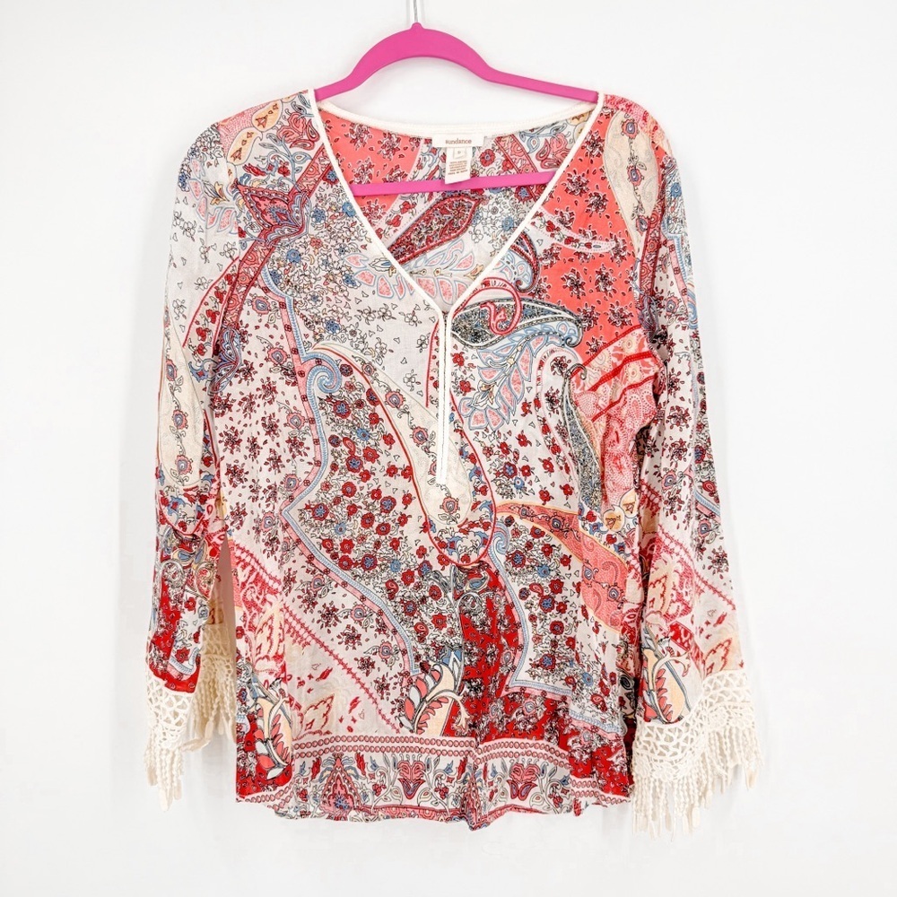Sundance Pink and Cream Graphic 3/4 Sleeve Blouse
